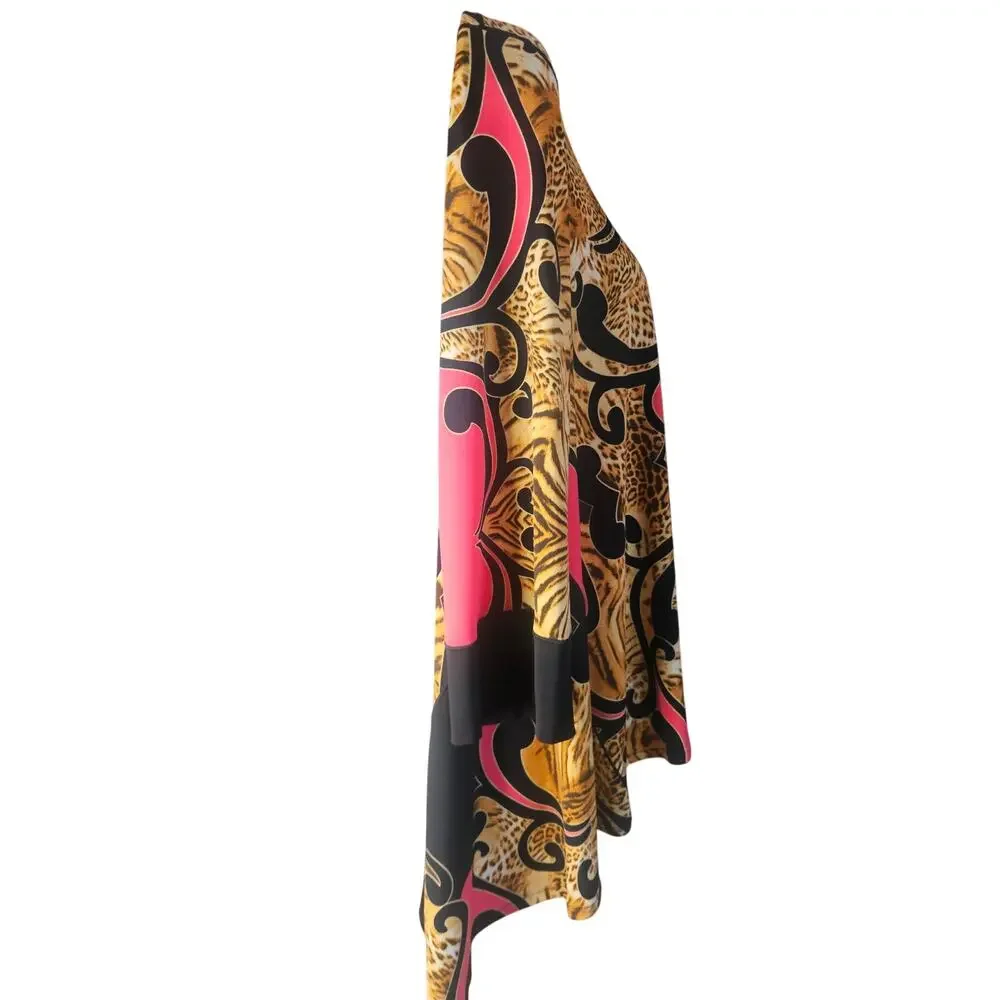 Eva Varro Trapeze Tunic Pink Black Animal Print Stretchy 3/4 Sleeves Sz M - Picture 5 of 6